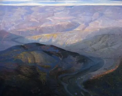 Panorámica de río e montañas